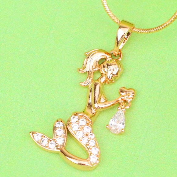 "Mermaid Rose Gold Pendant with Crystals, XPPT1291 - Picture 1 of 12